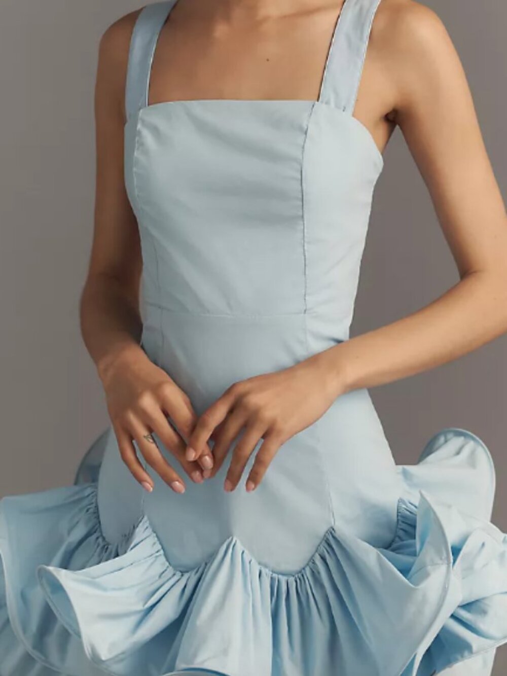Anthropologie Maeve Strapless Ruffle Mini Dress Sky Blue Sz L NWT - Picture 4 of 4